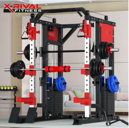X-RIVALFITNESS史密斯機綜合訓練器深蹲架臥推杠鈴商用龍門架 裸機+100KG杠鈴片