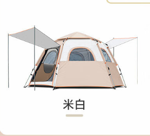 六角帳篷 戶外全自動(dòng)自動(dòng)帳篷 雙門四窗野營帳篷 5-8人 米白色
