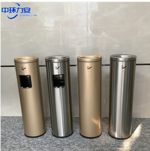 中環(huán)力安【香檳金129V】不銹鋼煙灰桶歐式煙蒂柱帶煙灰缸垃圾桶戶外商場(chǎng)室外落地式煙灰柱