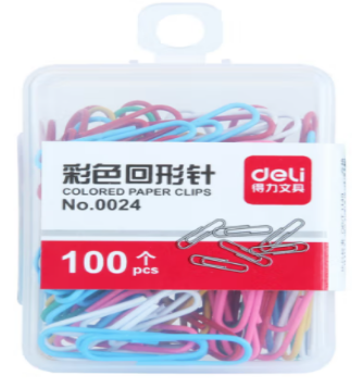 得力(deli)0024 彩色回形針 多色混合 辦公用品 100枚/盒 10盒裝 10盒起售